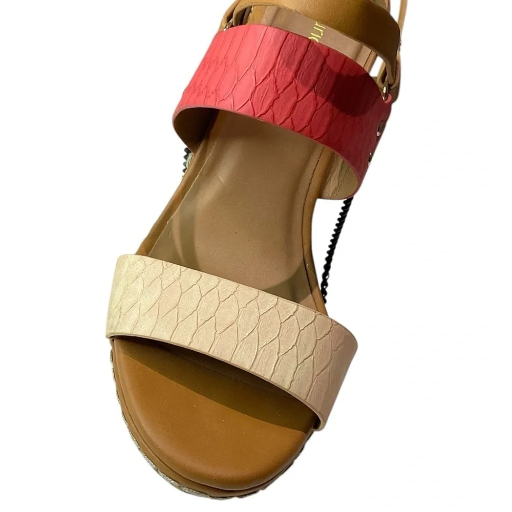 Maurices Tan and Coral Wedge Sandals Size 8